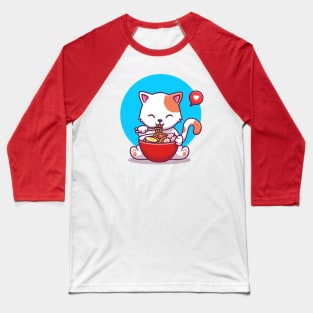 Cute Cat Eating Noodle With Chopstick Baseball T-Shirt